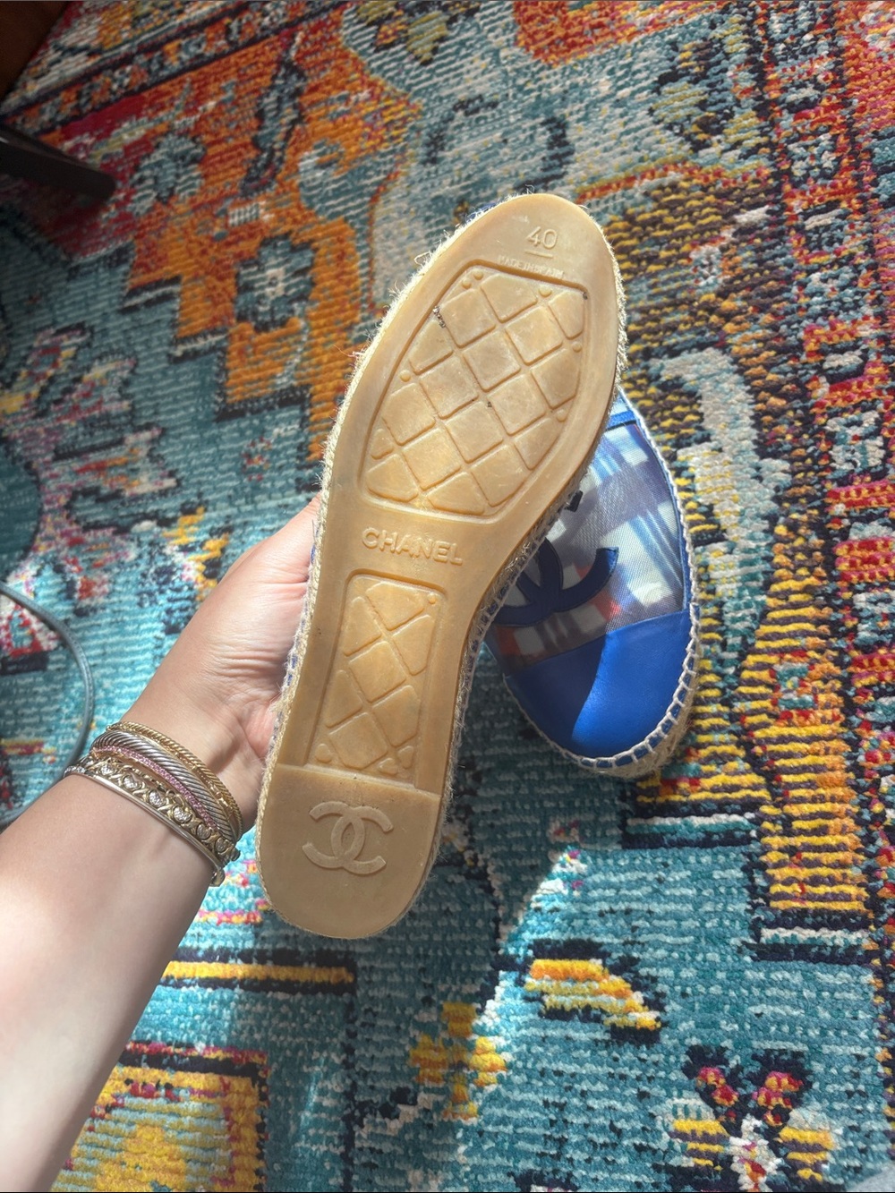 Chanel Mesh Lambskin Plaid Print CC Espadrilles (40) - Picture 3 of 5